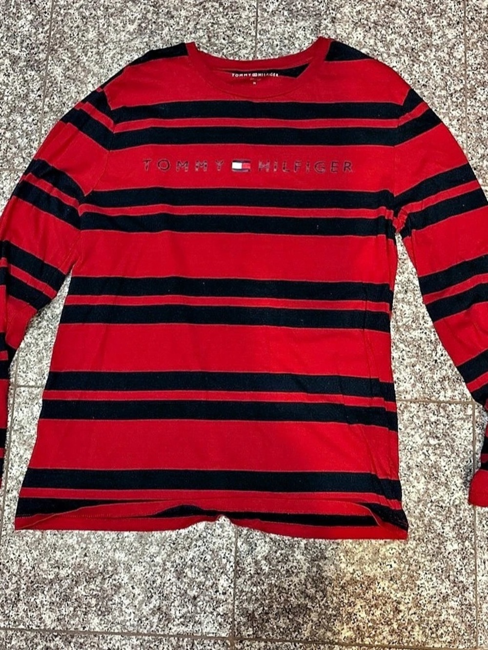 Tommy Hilfiger Men's Striped Long Sleeve Tee in Red & Blue Like New